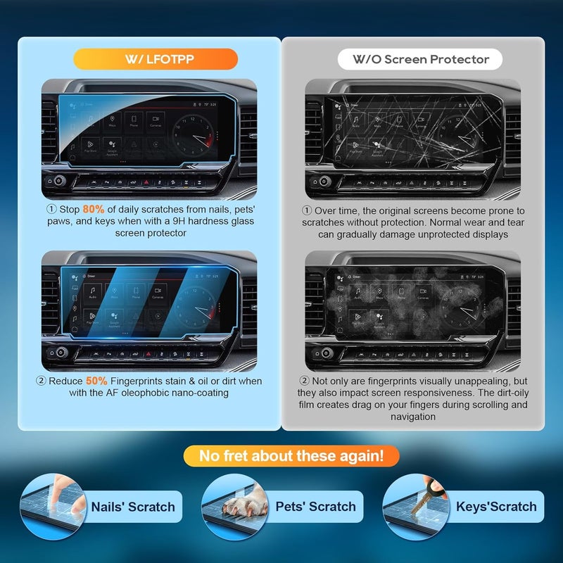 LFOTPP حماية شاشة GMC Sierra 2025 2026 - 2022-2026 Sierra 1500 و 2024-2026 Sierra 2500HD 3500HD (SLE/Elevation/SLT) (بدون أزرار على الشاشة) 13.4 بوصة شاشة تعمل باللمس [زجاج HD] - Image 4